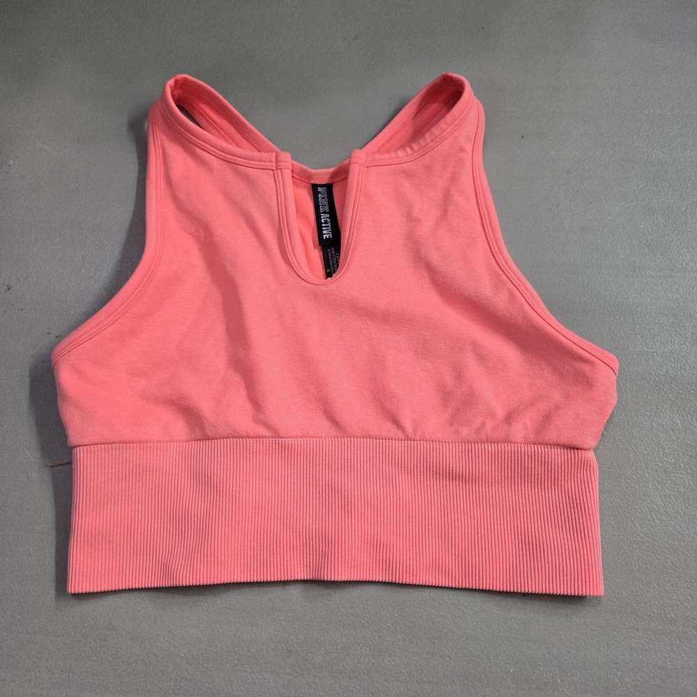PINK Women‎ Sports Bra M Pink Seamless Crop Wireless Knit Racerback